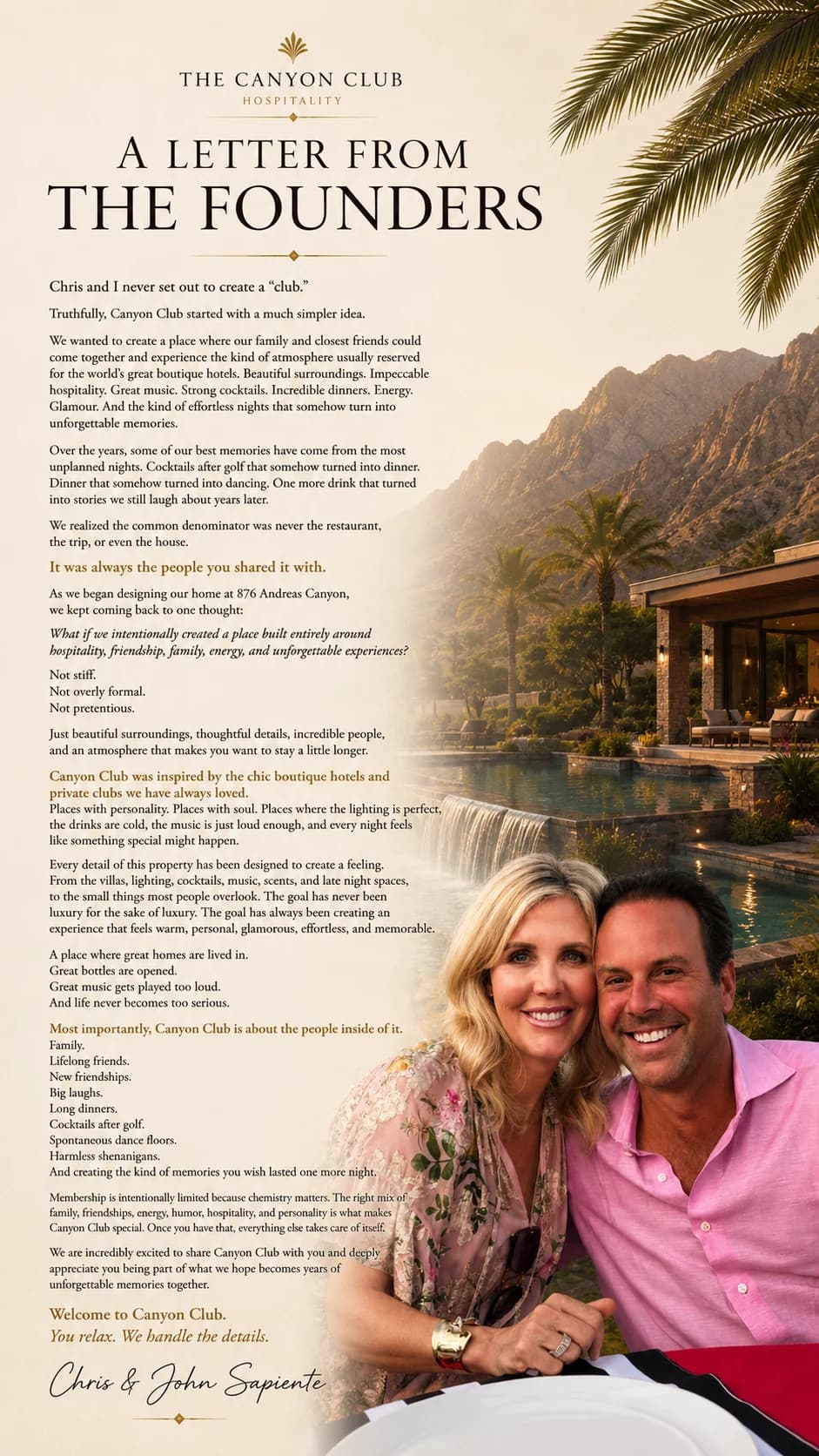 Canyon Club founders letter